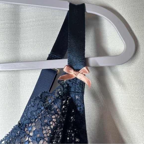 Cacique Bra Unlined Balconette 44DD Coquette Blue Pink Bows Lace Sheer Barbie - Picture 3 of 10